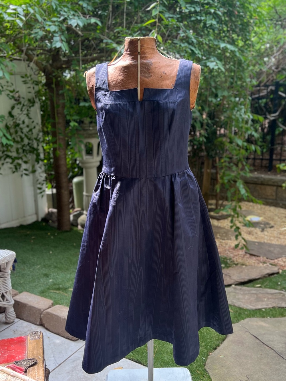 Isaac Mizrahi Navy Square-Neck Midi Fit-and-Flare Dress